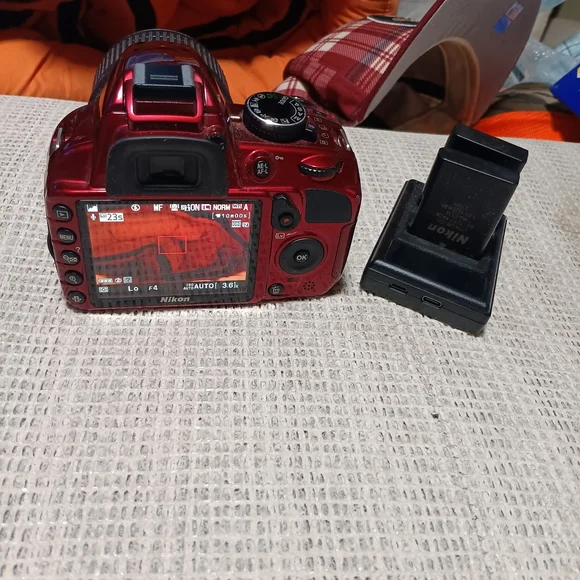 Nikon Glossy Red DSLR Camera with Lens and Charger - Picture 2 of 2